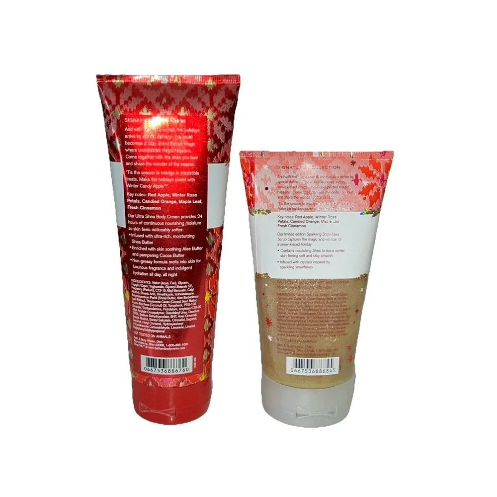 Bath And Body Works Winter Candy Apple‎ Body Cream And Sparkling Scrub Set 8 Oz